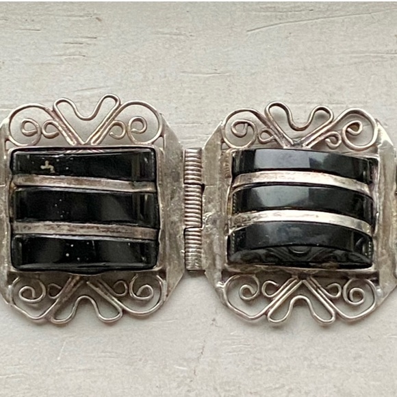 Sterling onyx vintage bracelet - Picture 6 of 11